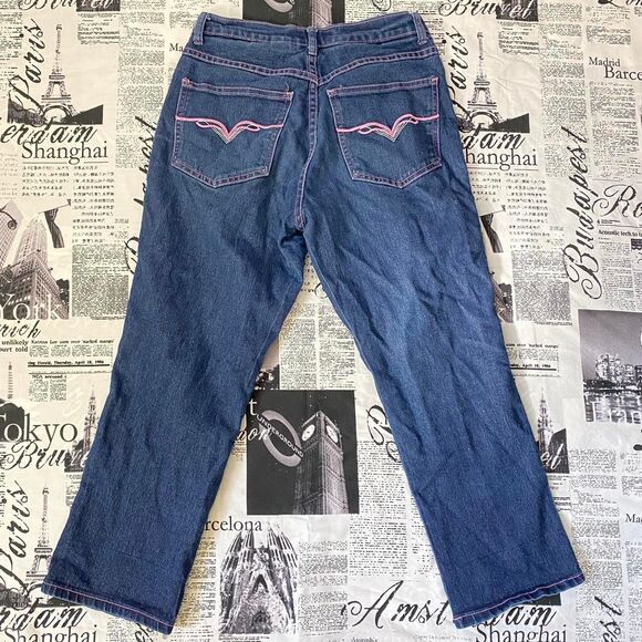 Lazer Jeans dark wash cropped denim capris embroidered y2k vintage low rise - Picture 3 of 4